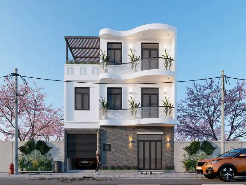 Mẫu nhà ngang 10m sâu 6m 2 tầng 1 tum có gara tiện lợi Xây dựng Nhất Tín 1