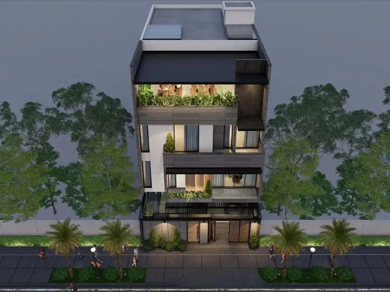 Mẫu nhà ngang 10x4m 4 tầng tông màu trung tính có gara đậu ô tô xây dựng Nhất Tín 1