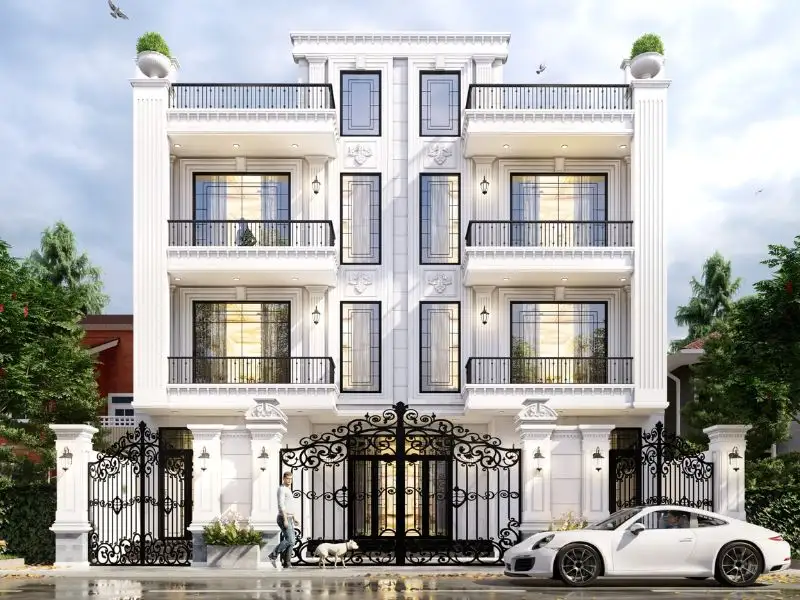 Nhà ngang 10m dài 20m 3 tầng 1 tum mái bằng phong cách Tân Cổ Điển Xây dựng Nhất Tín 1