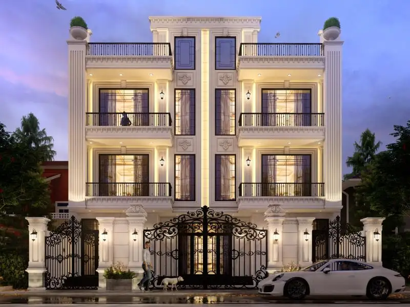 Nhà ngang 10m dài 20m 3 tầng 1 tum mái bằng phong cách Tân Cổ Điển Xây dựng Nhất Tín 1