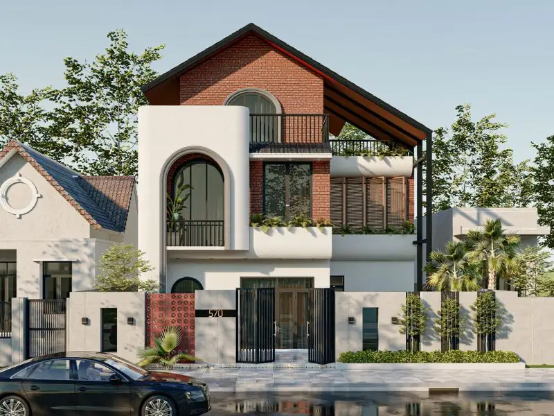 Nhà ống 10x12m mái lệch kết hợp gạch mộc ấn tượng Xây dựng Nhất Tín 1