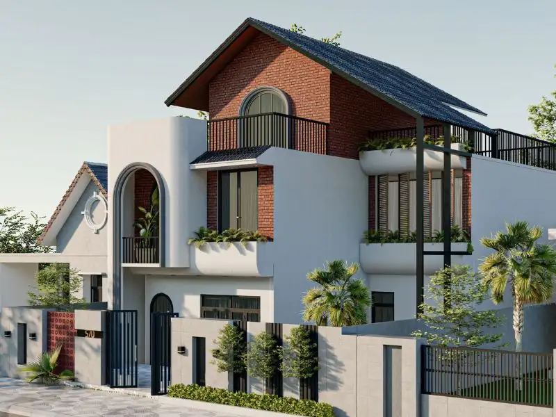 Nhà ống 10x12m mái lệch kết hợp gạch mộc ấn tượng Xây dựng Nhất Tín 1