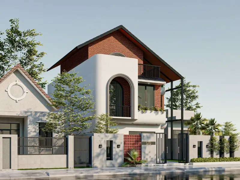 Nhà ống 10x12m mái lệch kết hợp gạch mộc ấn tượng Xây dựng Nhất Tín 1