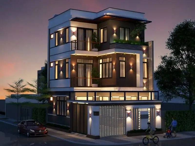 Phối cảnh mặt tiền nhà phố 10m Hiện Đại với đường nét phá cách Xây dựng Nhất Tín 1