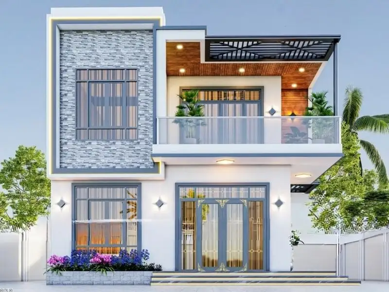 Phối cảnh mặt tiền nhà phố 10m Hiện Đại với đường nét phá cách Xây dựng Nhất Tín 1