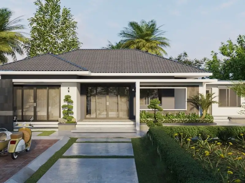 Phối cảnh nhà vườn ngang 10m hòa hợp với thiên nhiên Xây dựng Nhất Tín 1