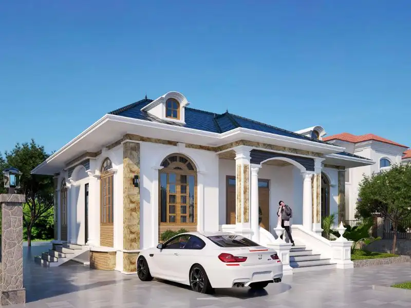 Thiết kế nhà 10x8 1 tầng mặt tiền ốp đá sang trọng Xây dựng Nhất Tín 1