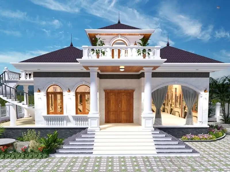 Thiết kế nhà cấp 4 ngang 10m sâu 5m có gác lửng kiến trúc Pháp Xây dựng Nhất Tín 1