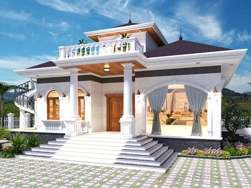 Thiết kế nhà cấp 4 ngang 10m sâu 5m có gác lửng kiến trúc Pháp Xây dựng Nhất Tín 1