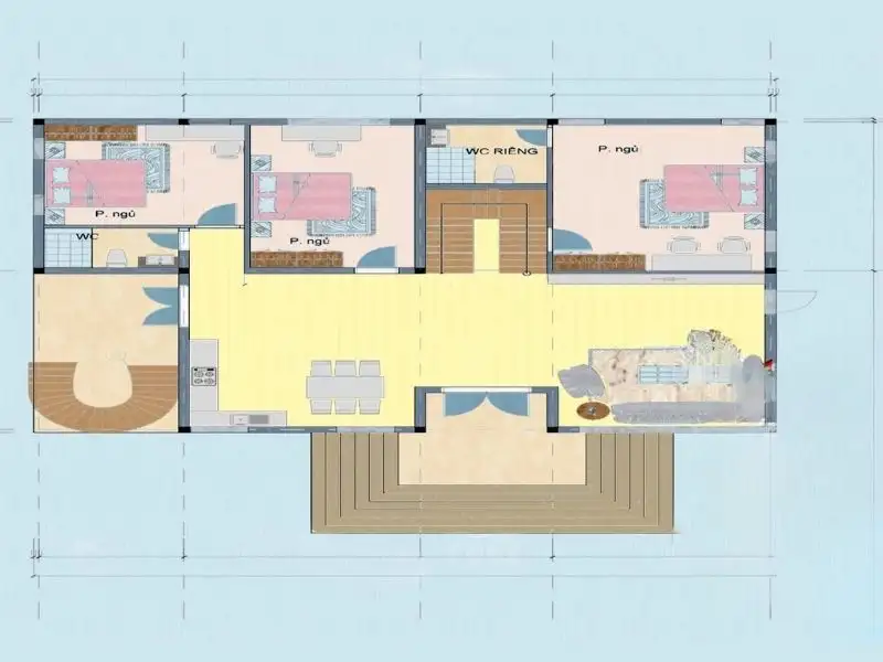 Thiết kế nhà cấp 4 ngang 10m sâu 5m có gác lửng kiến trúc Pháp Xây dựng Nhất Tín 1