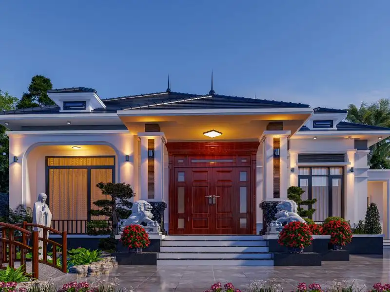 Thiết kế nhà mặt tiền 10m sâu 4m 3 phòng ngủ mái Nhật tinh tế xây dựng Nhất Tín 1