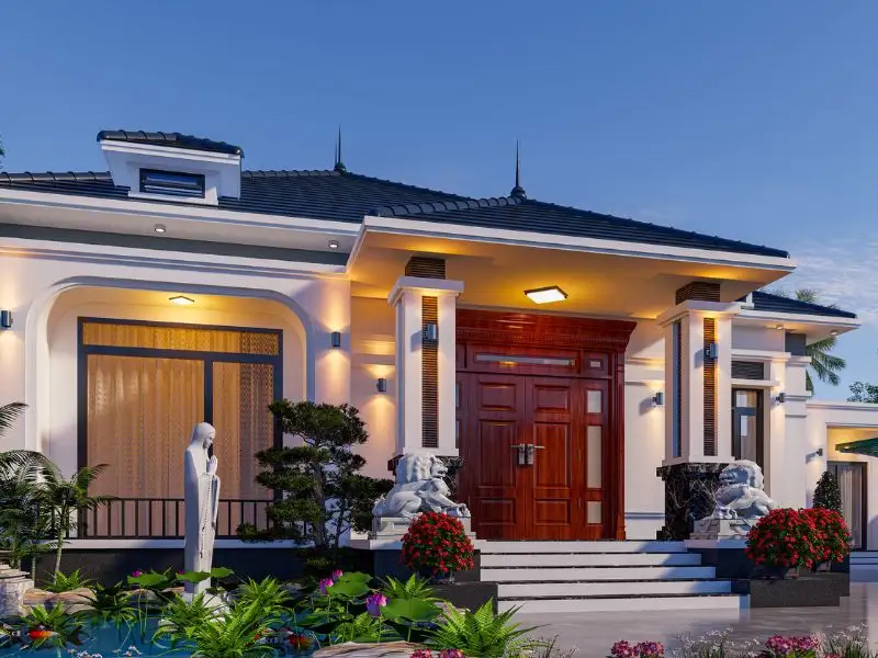 Thiết kế nhà mặt tiền 10m sâu 4m 3 phòng ngủ mái Nhật tinh tế xây dựng Nhất Tín 1