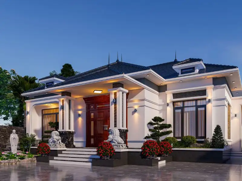 Thiết kế nhà mặt tiền 10m sâu 4m 3 phòng ngủ mái Nhật tinh tế xây dựng Nhất Tín 1