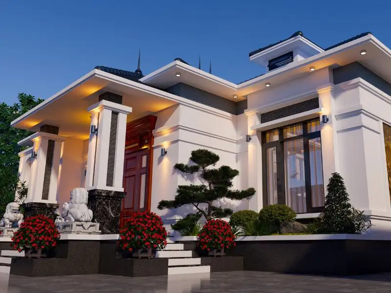 Thiết kế nhà mặt tiền 10m sâu 4m 3 phòng ngủ mái Nhật tinh tế xây dựng Nhất Tín 1