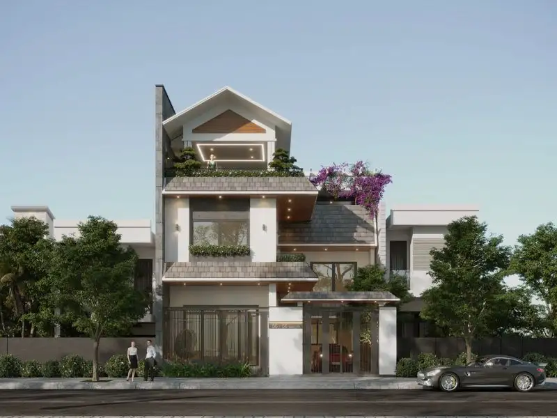 Thiết kế nhà ngang 10m sâu 10m 3 tầng có Seno trang trí Xây dựng Nhất Tín 1