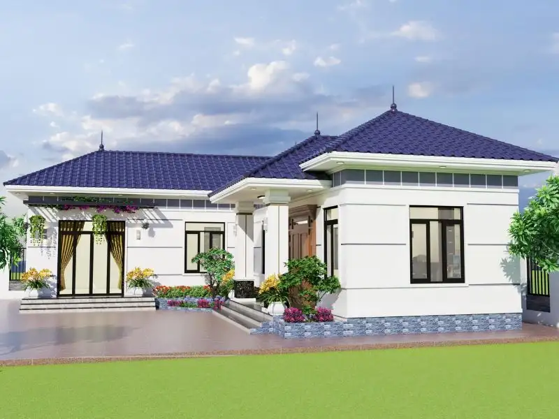 Thiết kế nhà ngang 10m sâu 5m 2 phòng ngủ chữ L hòa hợp với thiên nhiên Xây dựng Nhất Tín 1