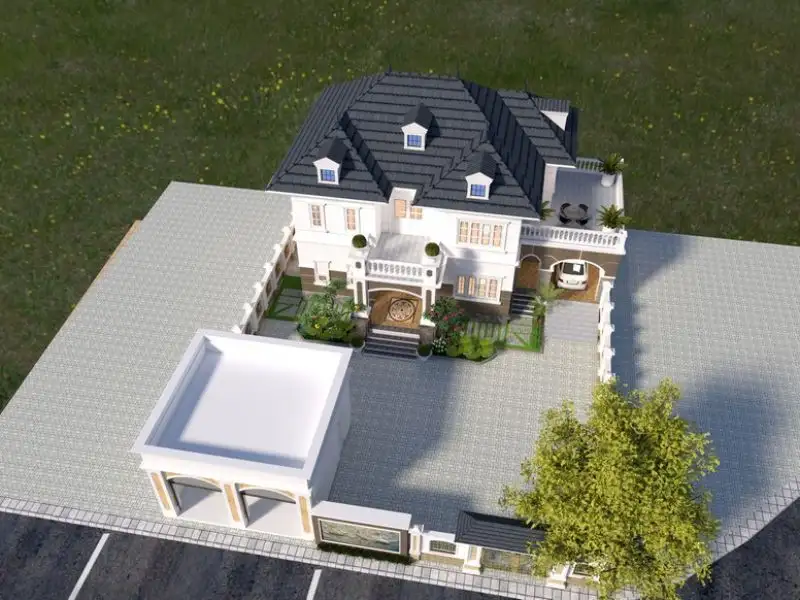 Thiết kế nhà ngang 10m sâu 5m 2 tầng có gara đỗ xe riêng biệt xây dựng Nhất Tín 1