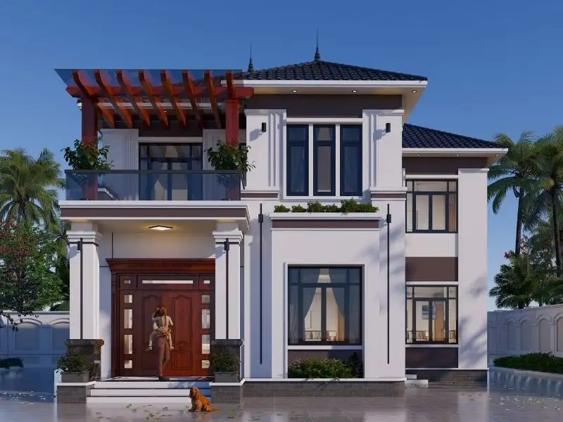 Thiết kế nhà ngang 10m sâu 8m 2 tầng với kiến trúc mái Nhật bề thế Xây dựng Nhất Tín 1