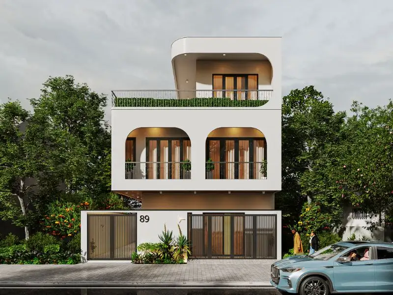 Thiết kế nhà phố 10x20 2 tầng 1 tum Hiện Đại nổi bật với đường nét cong mềm mại Xây dựng Nhất Tín 1