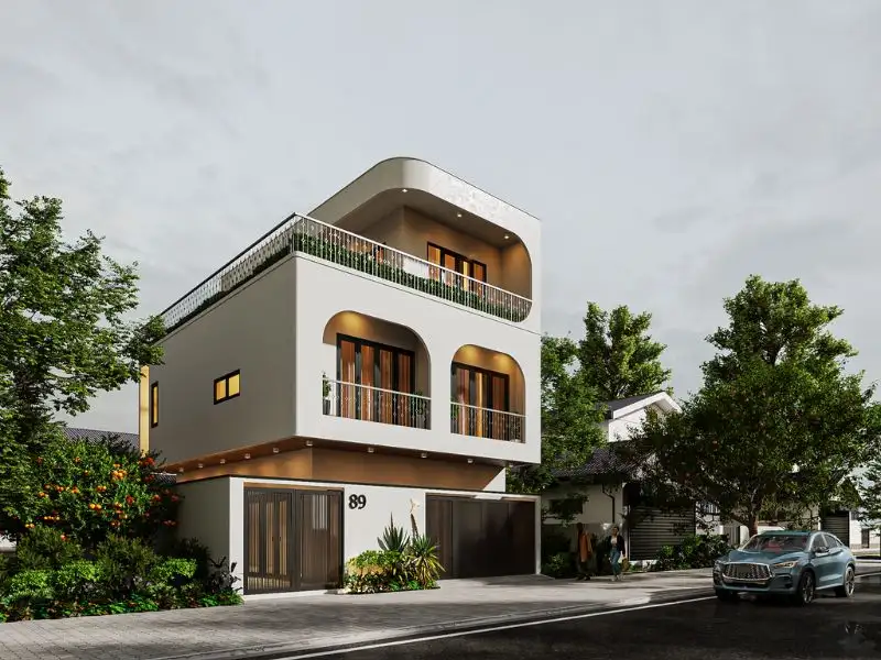 Thiết kế nhà phố 10x20 2 tầng 1 tum Hiện Đại nổi bật với đường nét cong mềm mại Xây dựng Nhất Tín 1