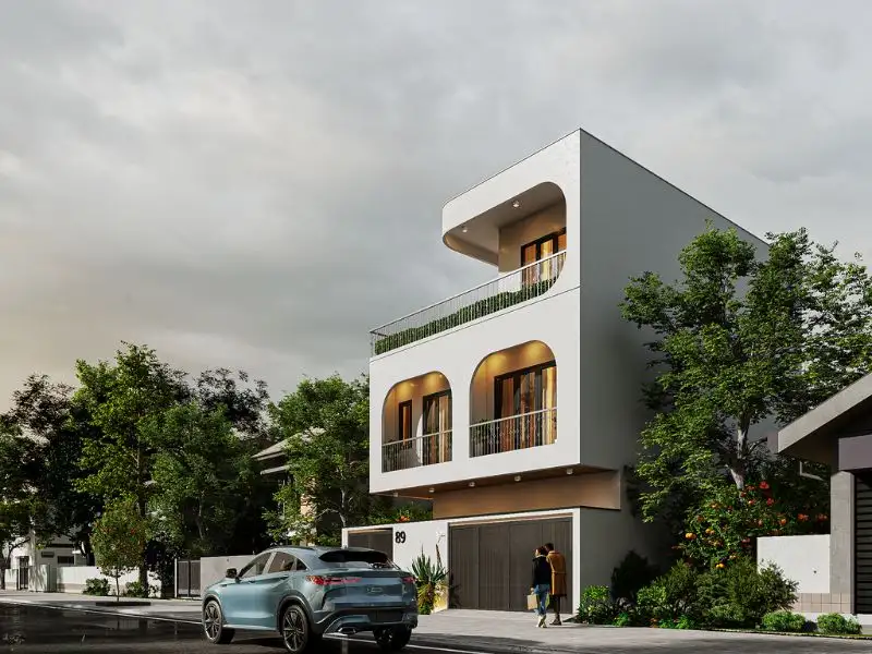 Thiết kế nhà phố 10x20 2 tầng 1 tum Hiện Đại nổi bật với đường nét cong mềm mại Xây dựng Nhất Tín 1