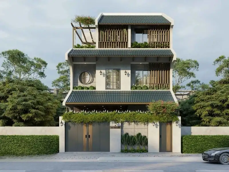 Thiết kế nhà rộng 10m kiến trúc Đông Dương mang hơi thở thời đại Xây dựng Nhất Tín 1