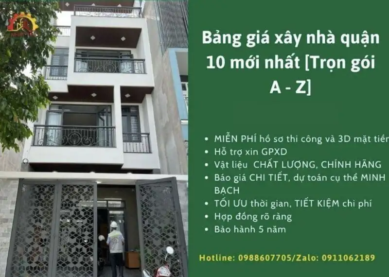 Giá xây nhà quận 10 Xây dựng Nhất Tín