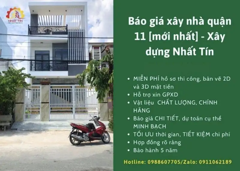Giá xây nhà quận 11 Xây dựng Nhất Tín