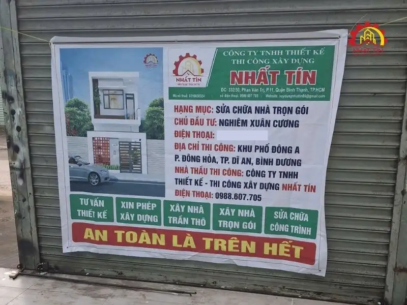 Hình ảnh cúng động thổ và biển báo sửa chữa nhà anh Xuân Cương Xây dựng Nhất Tín 1