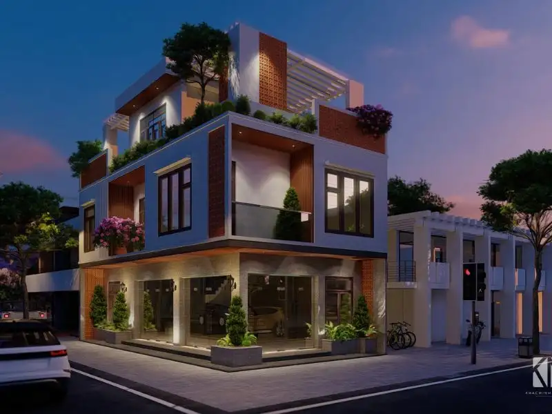 Mẫu nhà 3 tầng đẹp giá 3 tỷ kết hợp gạch thông gió tạo điểm nhấn Xây dựng Nhất Tín 1