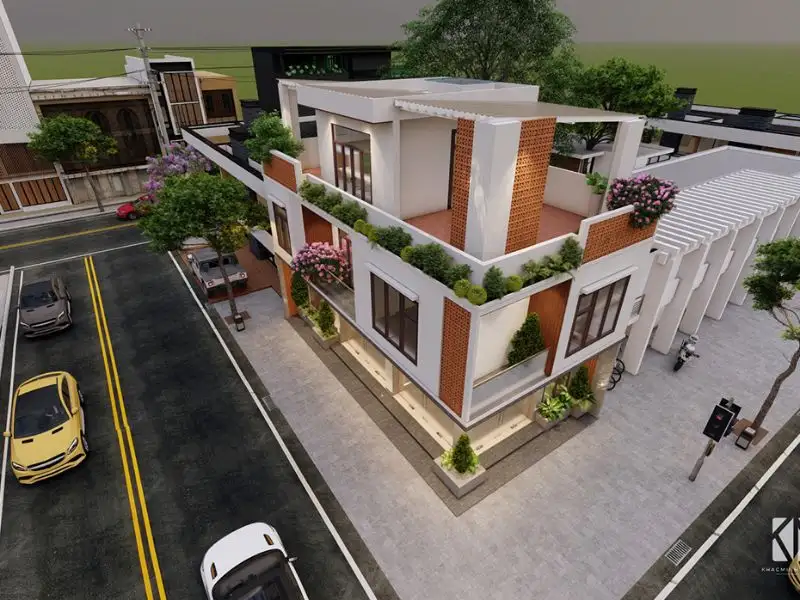 Mẫu nhà 3 tầng đẹp giá 3 tỷ kết hợp gạch thông gió tạo điểm nhấn Xây dựng Nhất Tín 1