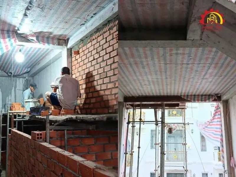 Giai đoạn thi công phần thô nhà 3 tầng, 1 tầng lửng, 1 tum và sân thượng cho gia đình nhà anh Ngoan tại Gò Vấp Xây dựng Nhất Tín 1