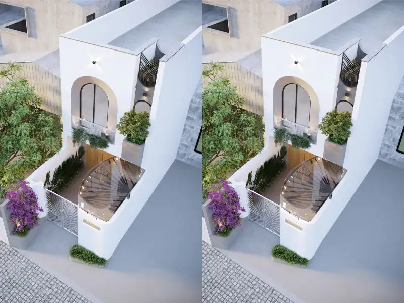 Mẫu nhà 2 tầng 50m2 bố trí 1 phòng khách 2 phòng ngủ có mặt tiền thiết kế đường cong ấn tượng Xây dựng Nhất Tín 1