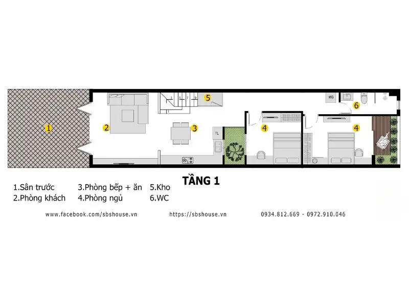 Thiết kế nhà 2 phòng ngủ 125m2 sử dụng tối đa diện tích công năng Xây dựng Nhất Tín 1