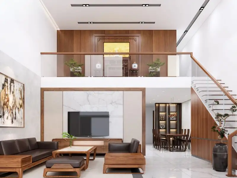 Mẫu nhà 1 trệt 1 lửng 7x15m thiết kế sân vườn thư thái xây dựng Nhất Tín 1