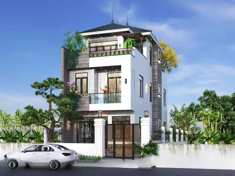 Mẫu nhà 4 phòng ngủ đẹp 4 tầng với mặt tiền ốp gạch xám ấn tượng Xây dựng Nhất Tín 1