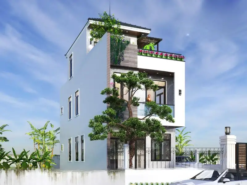 Mẫu nhà 4 phòng ngủ đẹp 4 tầng với mặt tiền ốp gạch xám ấn tượng Xây dựng Nhất Tín 1