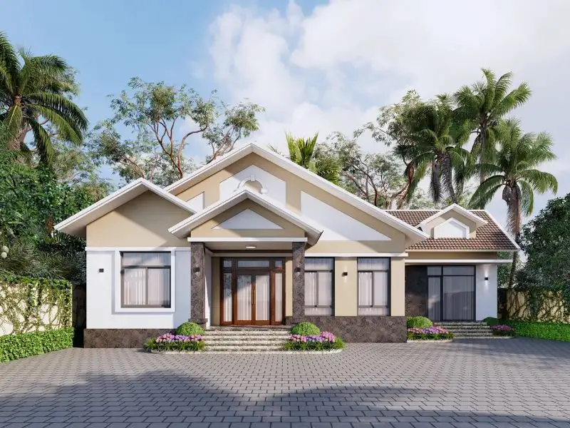 Mẫu nhà 4 phòng ngủ mái Thái có sân vườn thoáng mát Xây dựng Nhất Tín 1