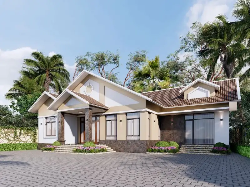 Mẫu nhà 4 phòng ngủ mái Thái có sân vườn thoáng mát Xây dựng Nhất Tín 1