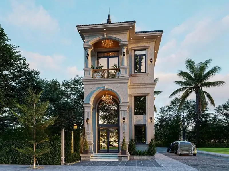Mẫu nhà đẹp 2 tầng 3 phòng ngủ có tầng lửng phong cách Tân Cổ Điển xây dựng Nhất Tín 1