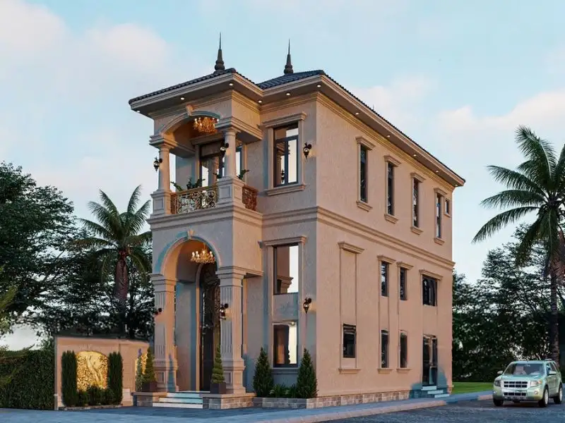 Mẫu nhà đẹp 2 tầng 3 phòng ngủ có tầng lửng phong cách Tân Cổ Điển xây dựng Nhất Tín 1