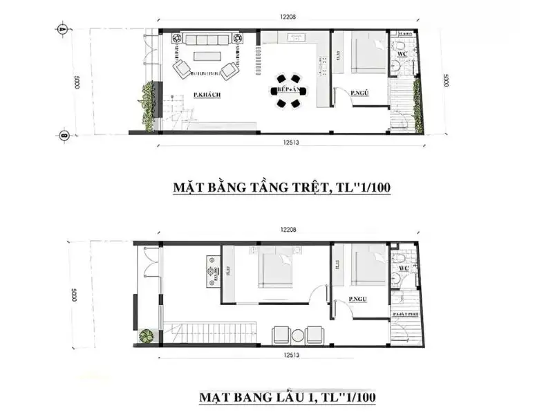 Mẫu nhà gác lửng 5x12 3 phòng ngủ mang màu sắc trung tính Xây dựng Nhất Tín 1