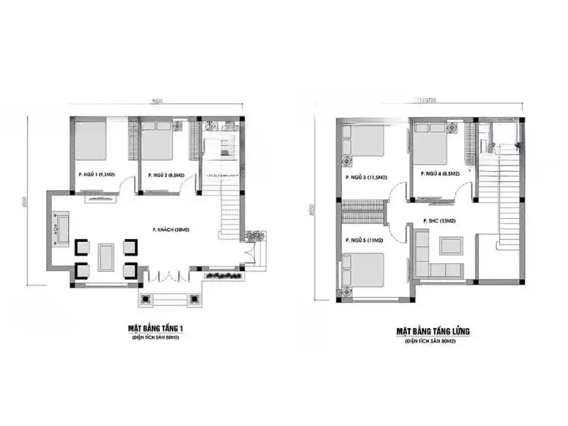 Tham khảo bản vẽ nhà 5 phòng ngủ bố trí khoa học thuận tiện trong sinh hoạt xây dựng Nhất Tín 1