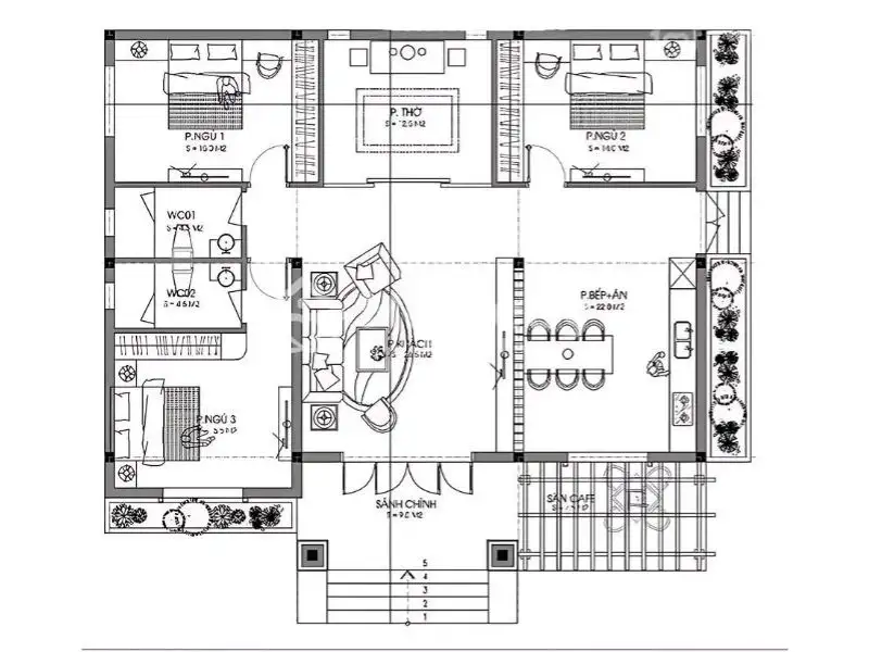 Bản vẽ bố trí công năng mẫu nhà 72m2 với cách sắp xếp tiện ích khoa học Xây dựng Nhất Tín 3