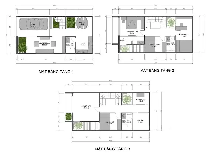 Bản vẽ bố trí công năng mẫu nhà 72m2 với cách sắp xếp tiện ích khoa học Xây dựng Nhất Tín 3