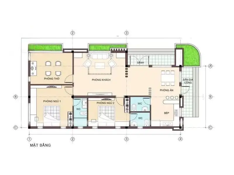 Bản vẽ bố trí công năng thiết kế nhà phố 70m2 tối ưu diện tích Xây dựng Nhất Tín 1