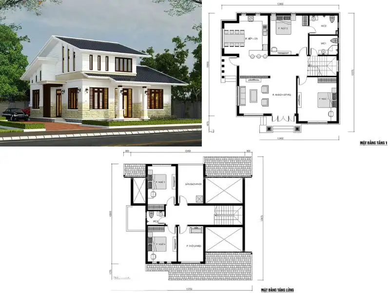 Bản vẽ nhà gác lửng 4 phòng ngủ đa công năng Xây dựng Nhất Tín 1