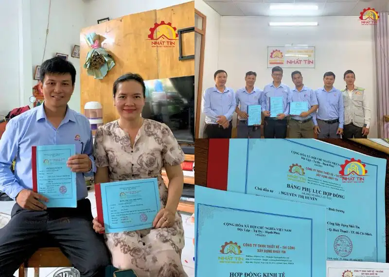 Đội ngũ Xây dựng Nhất Tín tư vấn và ký kết hợp đồng với gia đình chị Huyền Xây dựng Nhất Tín
