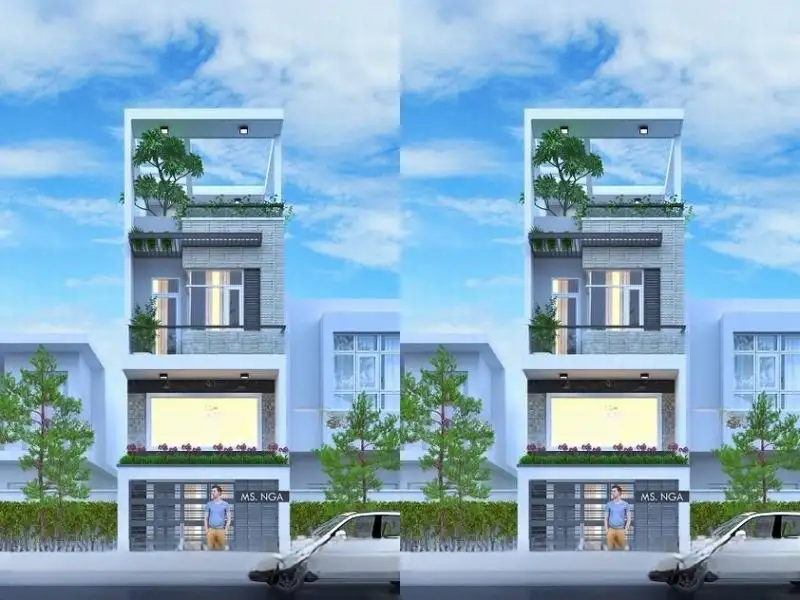Mặt tiền nhà đẹp 4.5 x16m có gác lửng với kiến trúc lệch tầng tối ưu không gian sống Xây dựng Nhất Tín 1