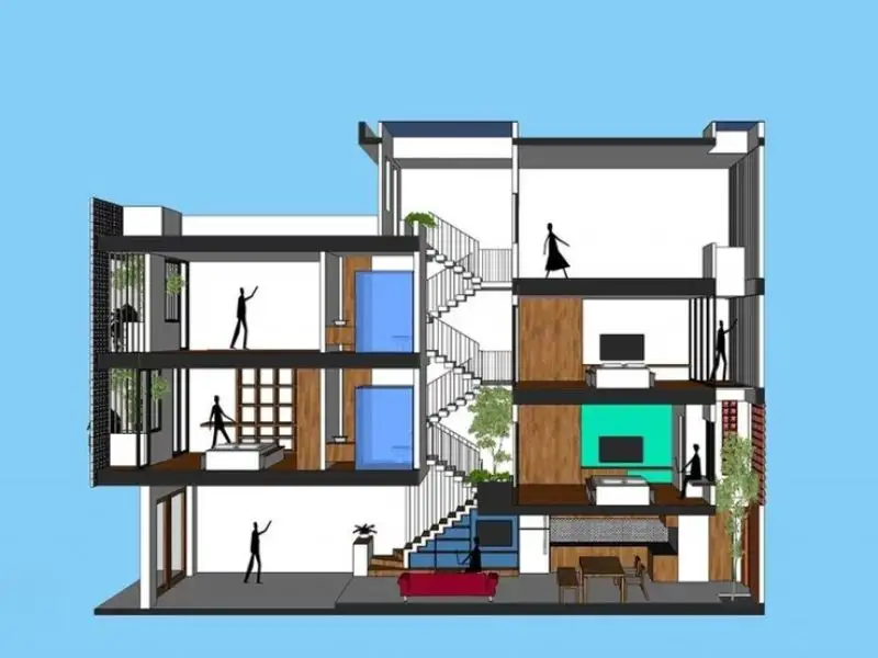 Mặt tiền nhà đẹp 4.5 x16m có gác lửng với kiến trúc lệch tầng tối ưu không gian sống Xây dựng Nhất Tín 1
